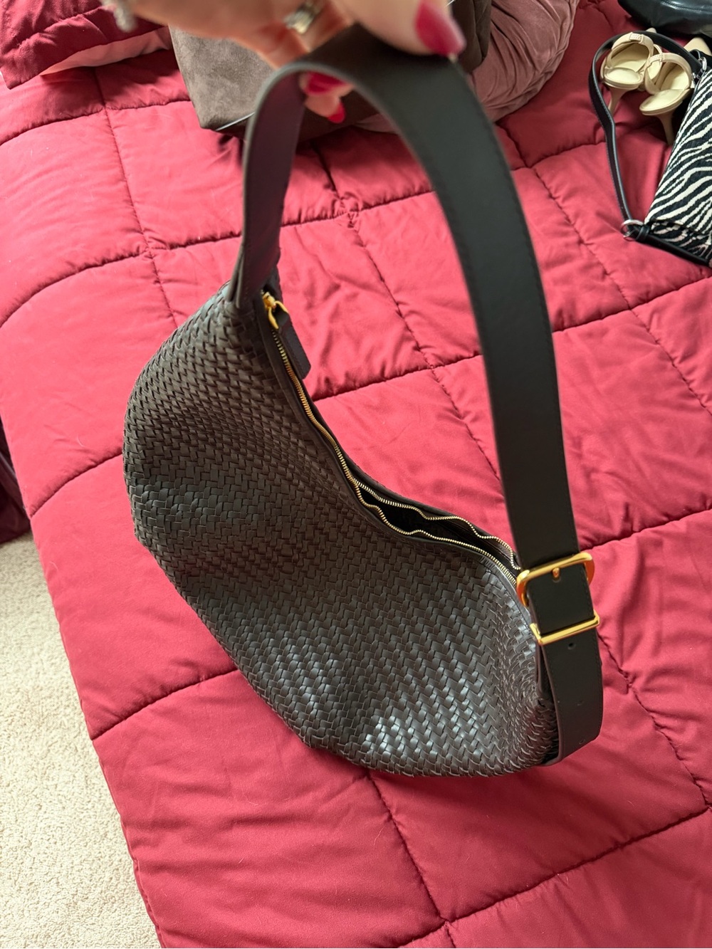Madewell Essential Curve Woven Leather Hobo Shoulder Bag - Brown - Picture 3 of 5